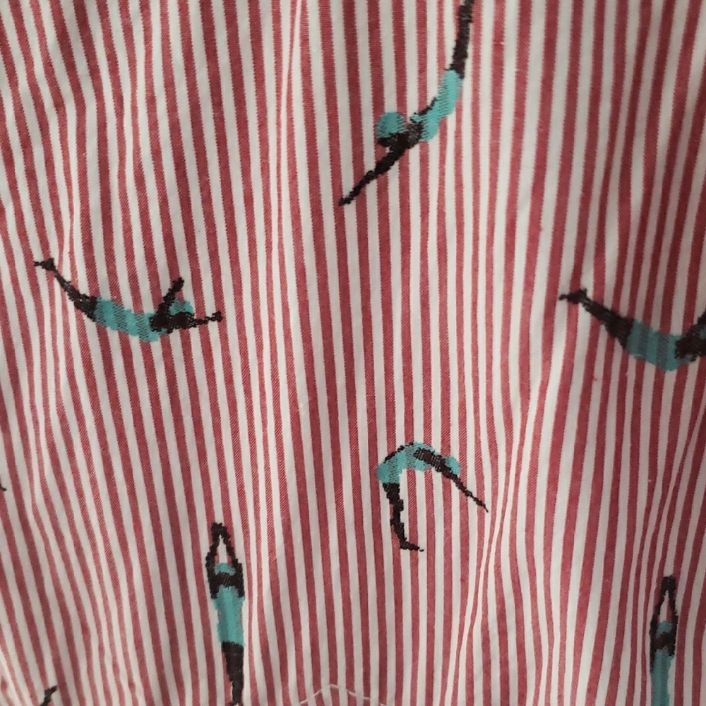 Anthropologie Pink Striped Midi Dress with Swimmer/diver Print Size 6 Cotton - Picture 3 of 5
